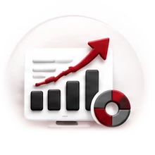 Rising bar chart with a pie chart